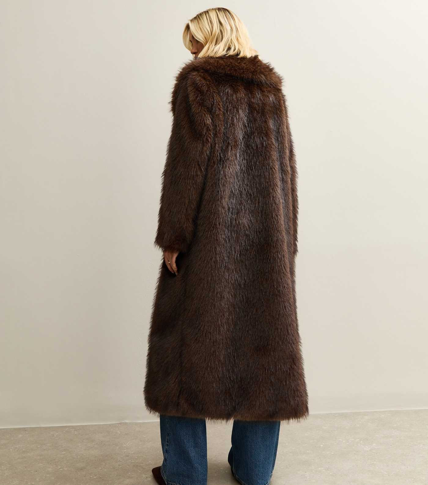 Dark Brown Faux Fur Longline Coat | New Look | New Look (UK)