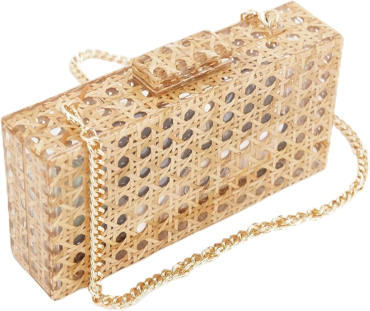 Brooks & Bloom Women's Acrylic Clutch Rattan Evening Bag Shoulder Bag with Detachable Chain Weddi... | Amazon (US)