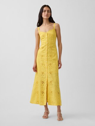 Linen-Blend Embroidered Button-Front Cami Maxi Dress | Gap (US)