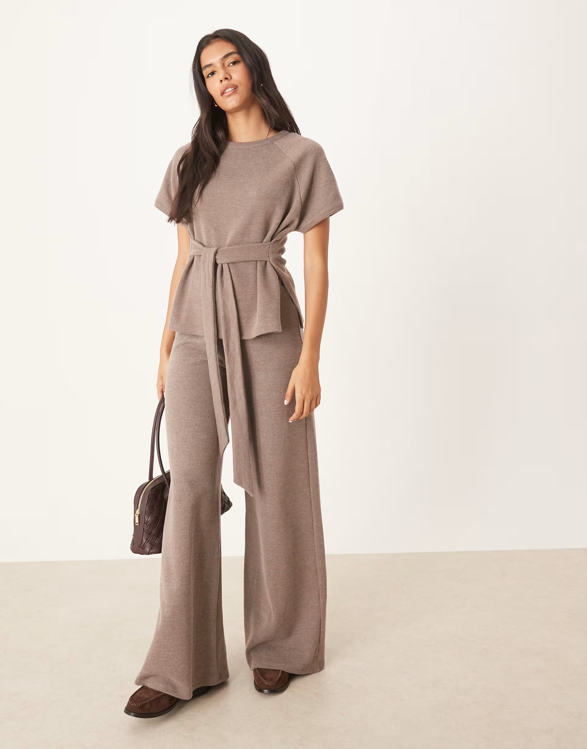 › ASOS DESIGN soft touch wide leg trouser co-ord in coffee quartz | ASOS (Global)