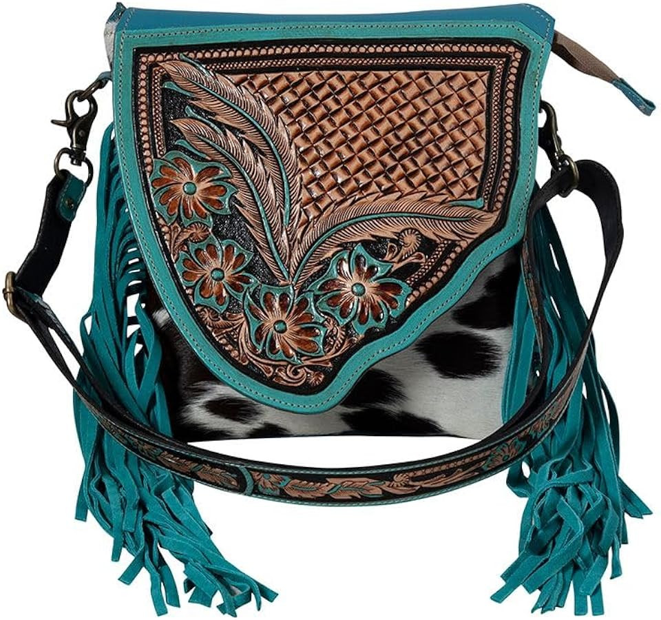 Western Leather Crossbody Bag for Women - Hairon Upcycled Flap Boho Bag with Tassel Braynette Pra... | Amazon (US)