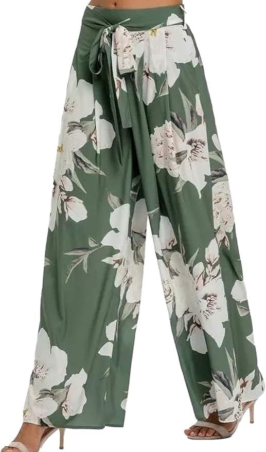 TICOSA Women's Pants Printed Palazzo Lounge Wide Leg Casual Flowy Pants with Pockets | Amazon (US)