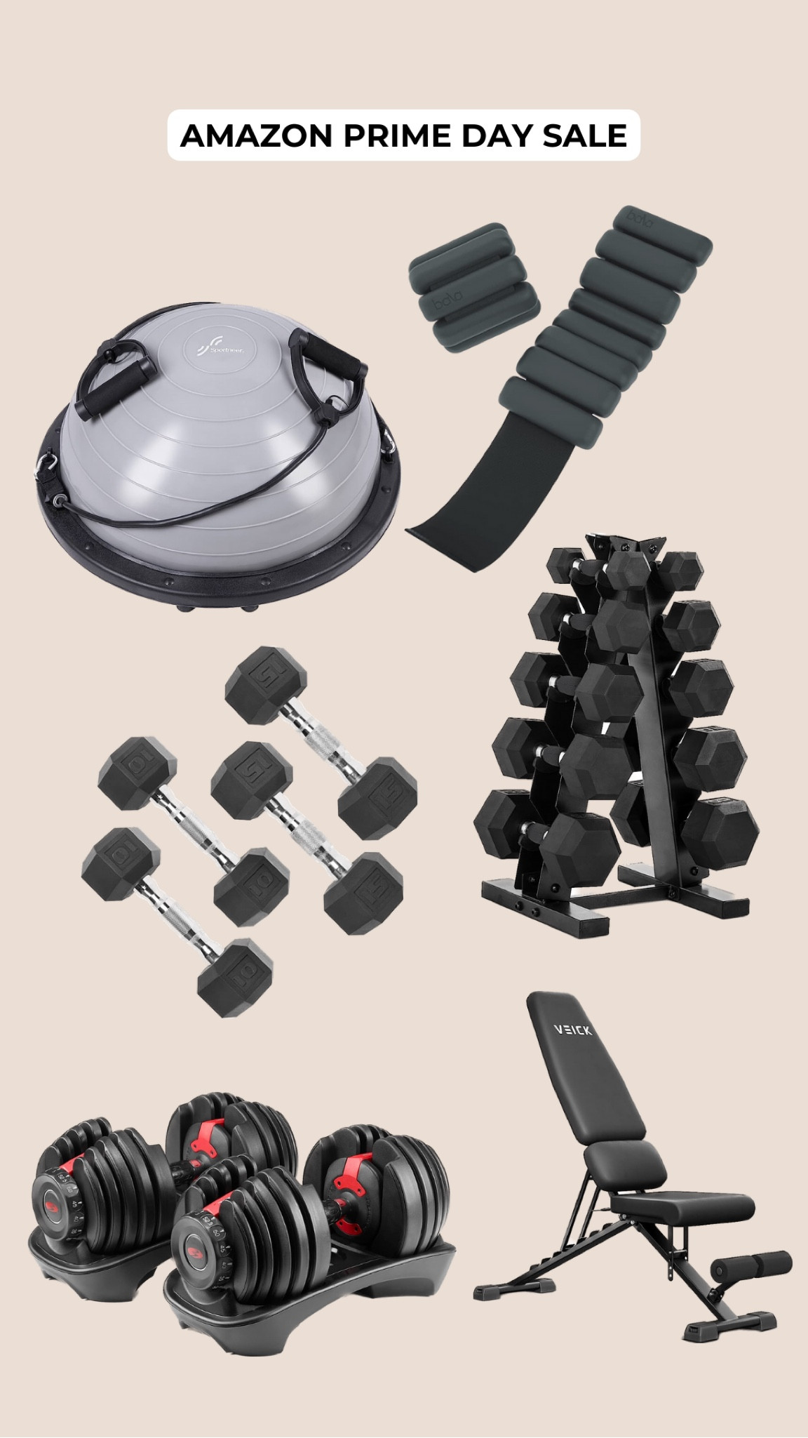 Amazon prime sale- Workout equipment on sale for at home workouts! Bala bands, bosu ball, free weights, workout bench

#LTKunder50 #LTKsalealert #LTKxPrimeDay