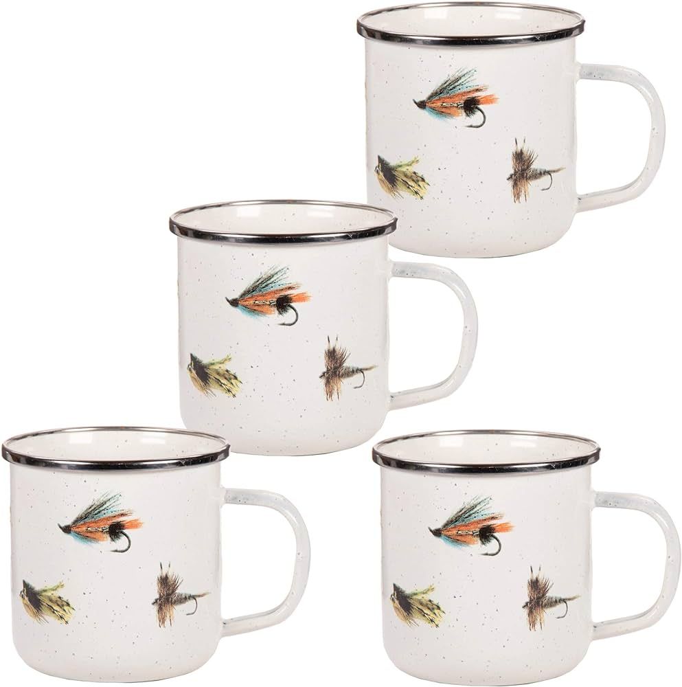 Golden Rabbit Enamelware - Fishing Fly Pattern - Set of 4-12oz Mugs | Amazon (US)
