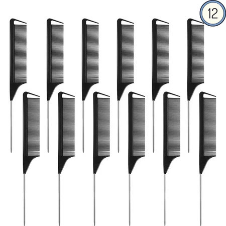 12 Pieces Parting Comb for Braids Steel Pin Rat Tail Comb Carbon Fiber Heat Resistant Teasing Combs with Stainless Steel Pintail | Walmart (US)