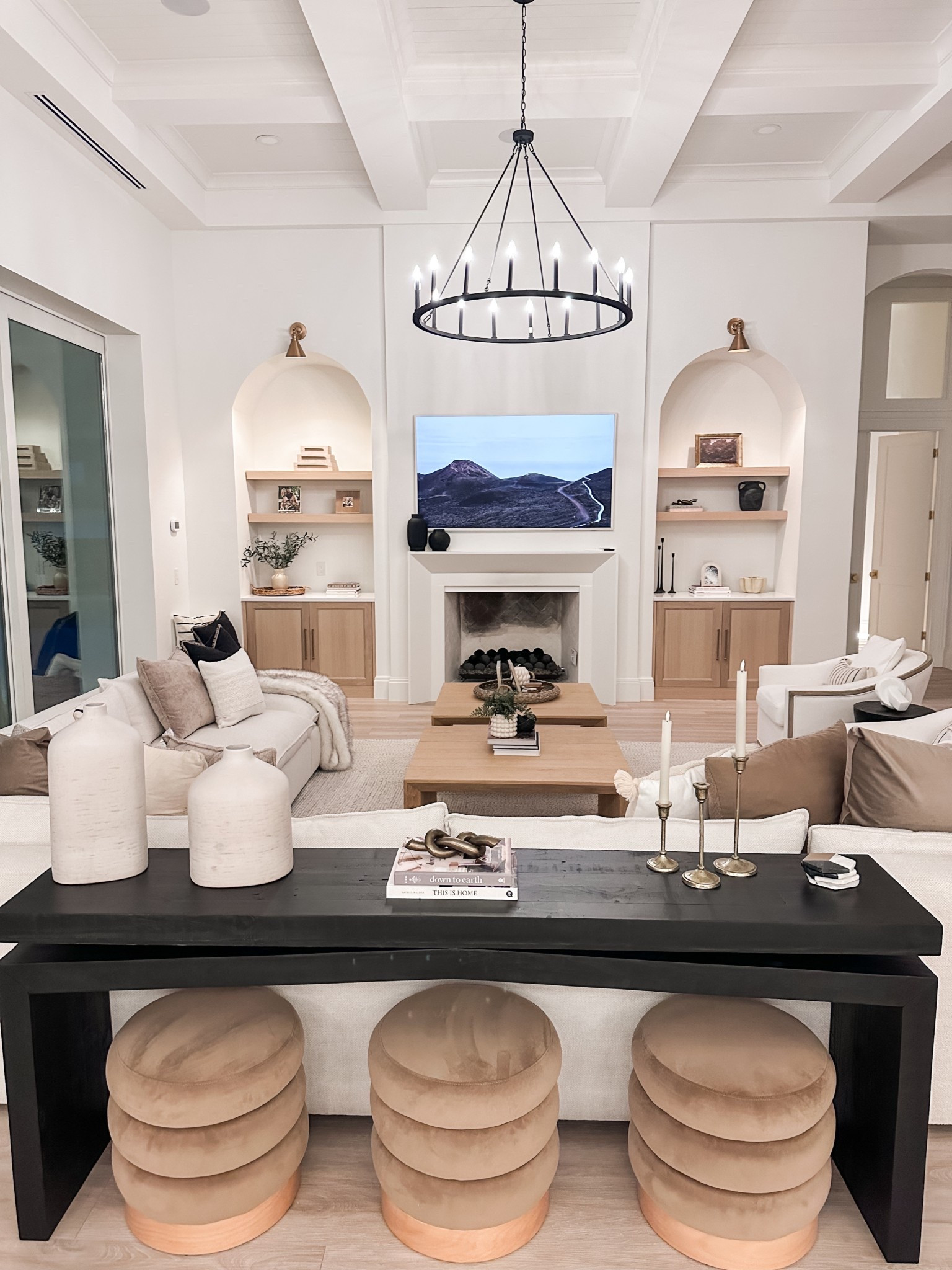 Shop my living room and my favorite console table with stools! 

#LTKHome