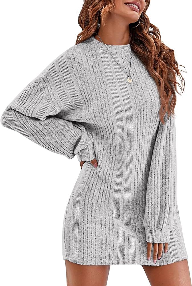 Women Nightgowns Long Sleeve Ribbed Knit Night Shirts Cozy Crew Neck Sleepwear Soft Warm Sweater ... | Amazon (US)