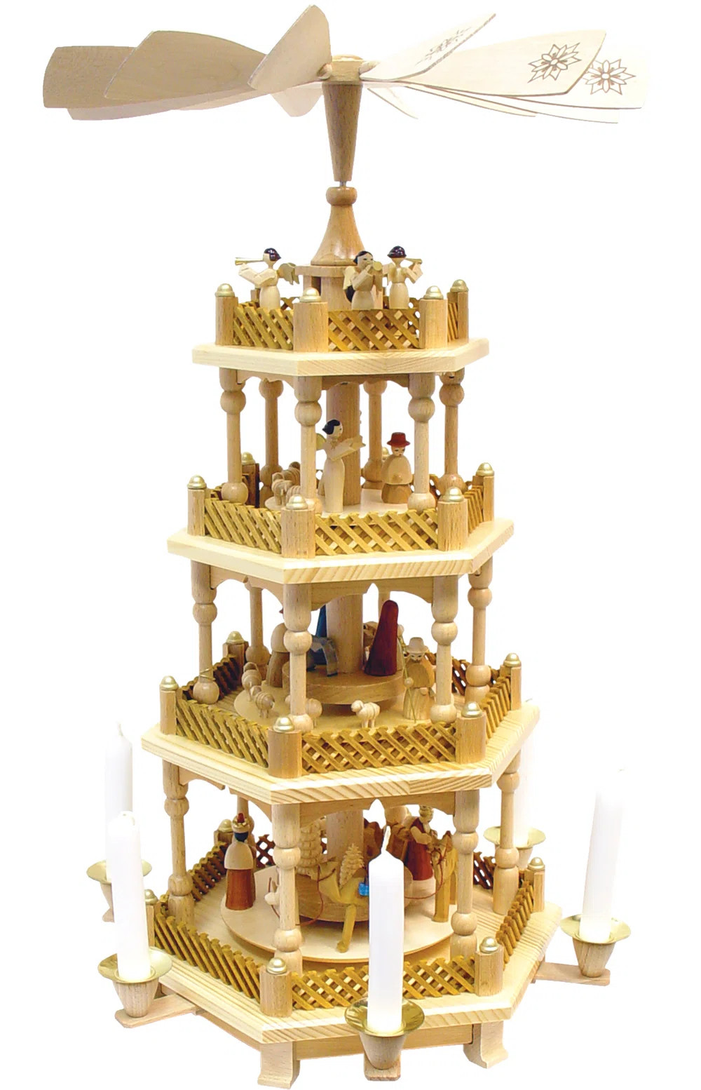 4 Tier Natural Wood Nativity Scene and Angels Pyramid | Wayfair North America