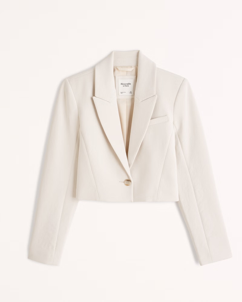 Abercrombie & Fitch Women's Cropped Premium Crepe Blazer in Cream - Size XXS | Abercrombie & Fitch (US)