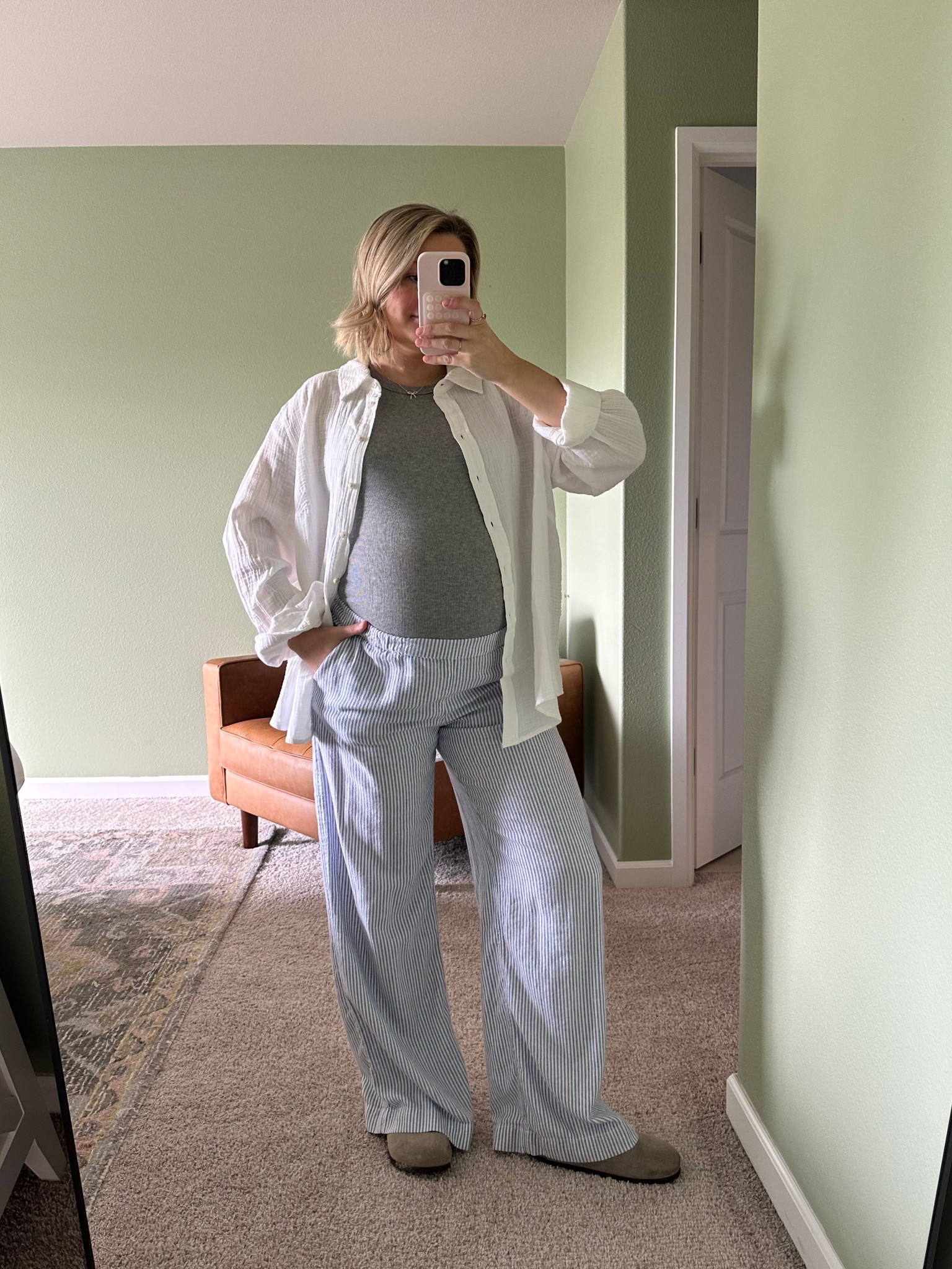 3rd trimester ootd 

Wearing L in tank, XXL in button down, S in pants 

#LTKBump #LTKStyleTip #LTKFindsUnder50