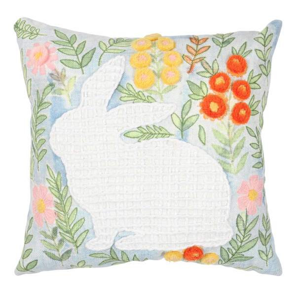 Bunny & Flowers Embroidered Easter Throw Pillow, 18" | At Home
