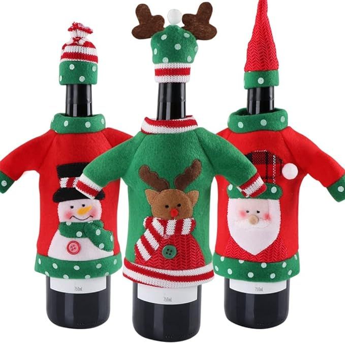 OurWarm 3pcs Christmas Wine Bottle Cover, Ugly Christmas Sweater Wine Bottle Cover for Holiday Ch... | Amazon (US)