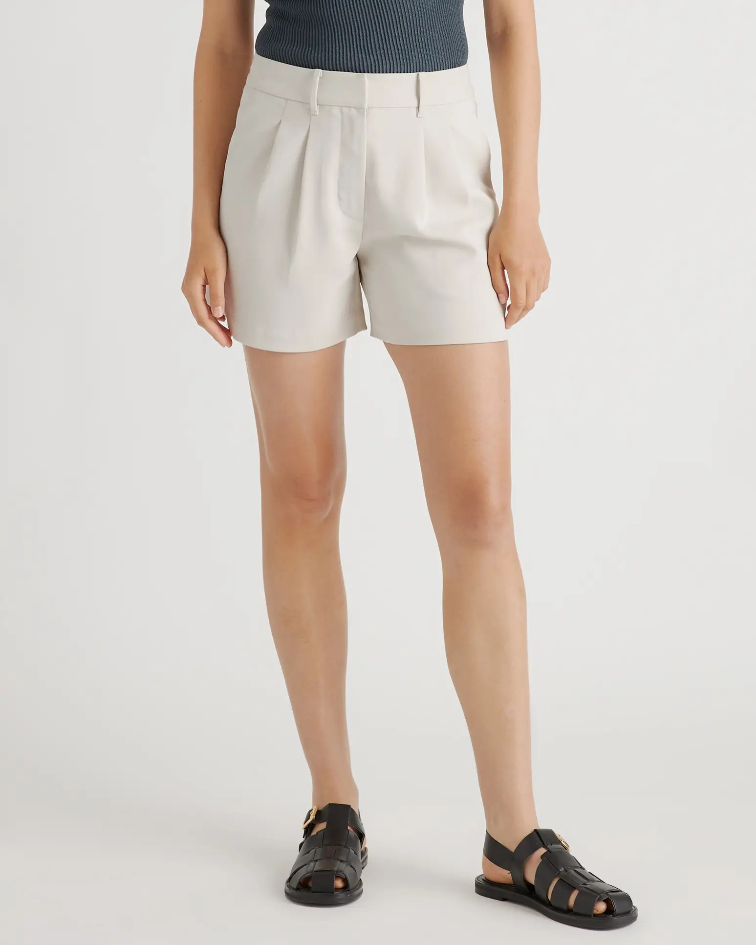 Stretch Crepe Pleated Shorts in Sand | Quince
