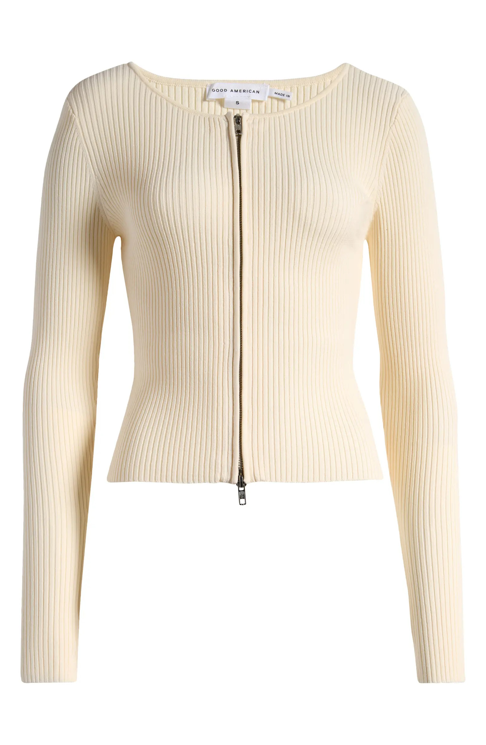 Good American Virgo Rib Zip Cardigan | Nordstrom | Nordstrom