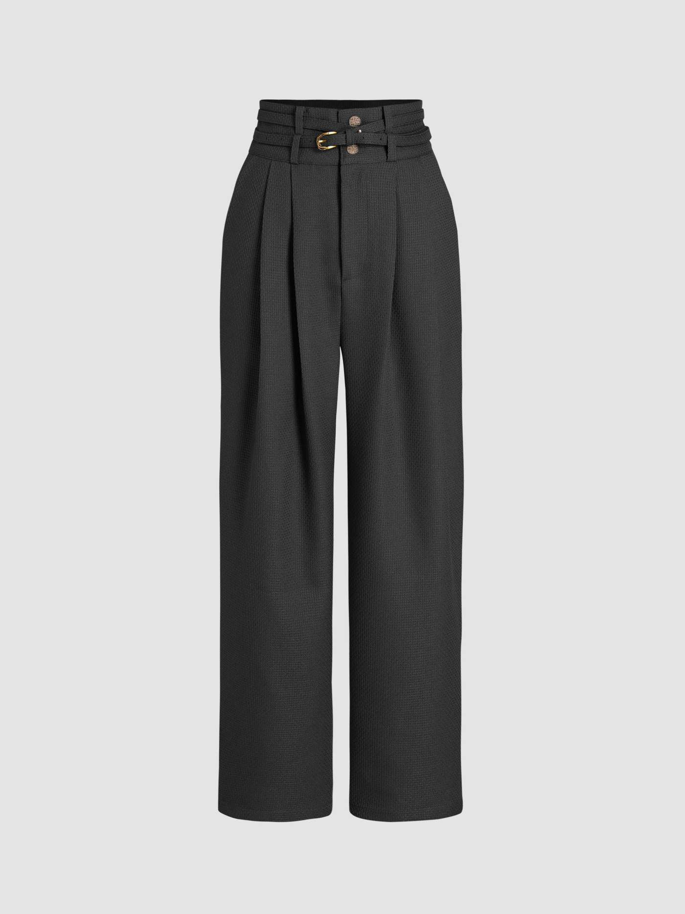 Tweed Solid Belted Straight Leg Trousers | Cider