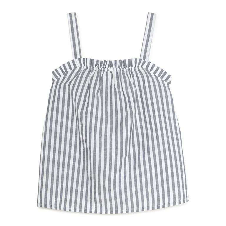 Wonder Nation Girls Ruffle Neck Striped Woven Tank Top, Sizes 4-18 & Plus | Walmart (US)