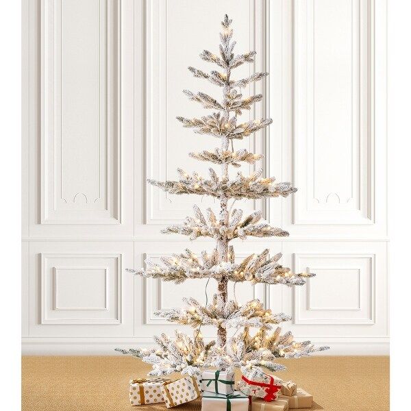 Glitzhome 6ft/7ft Deluxe Pre-Lit Flocked Pine Christmas Tree - 7ft Pine | Bed Bath & Beyond