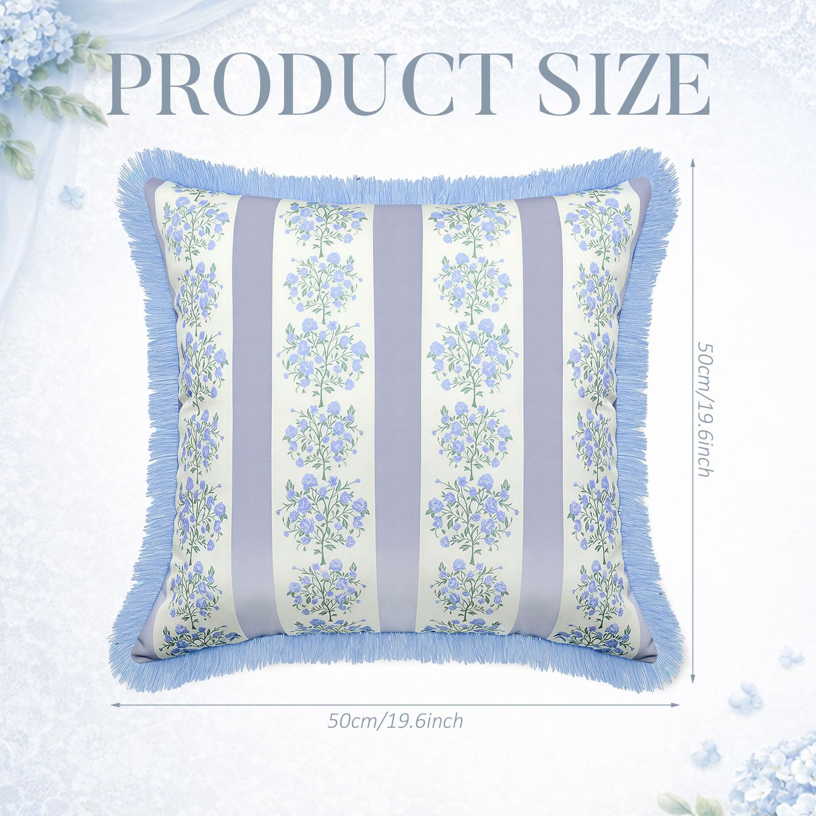 Frienda 2 Pcs Grandmillennial Blue Tassel Pillow Cover 20" x 20" Soft Blue and White Floral Block... | Amazon (US)