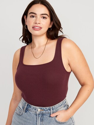 Fitted Square-Neck Ultra-Cropped Rib-Knit Tank Top for Women | Old Navy (US)