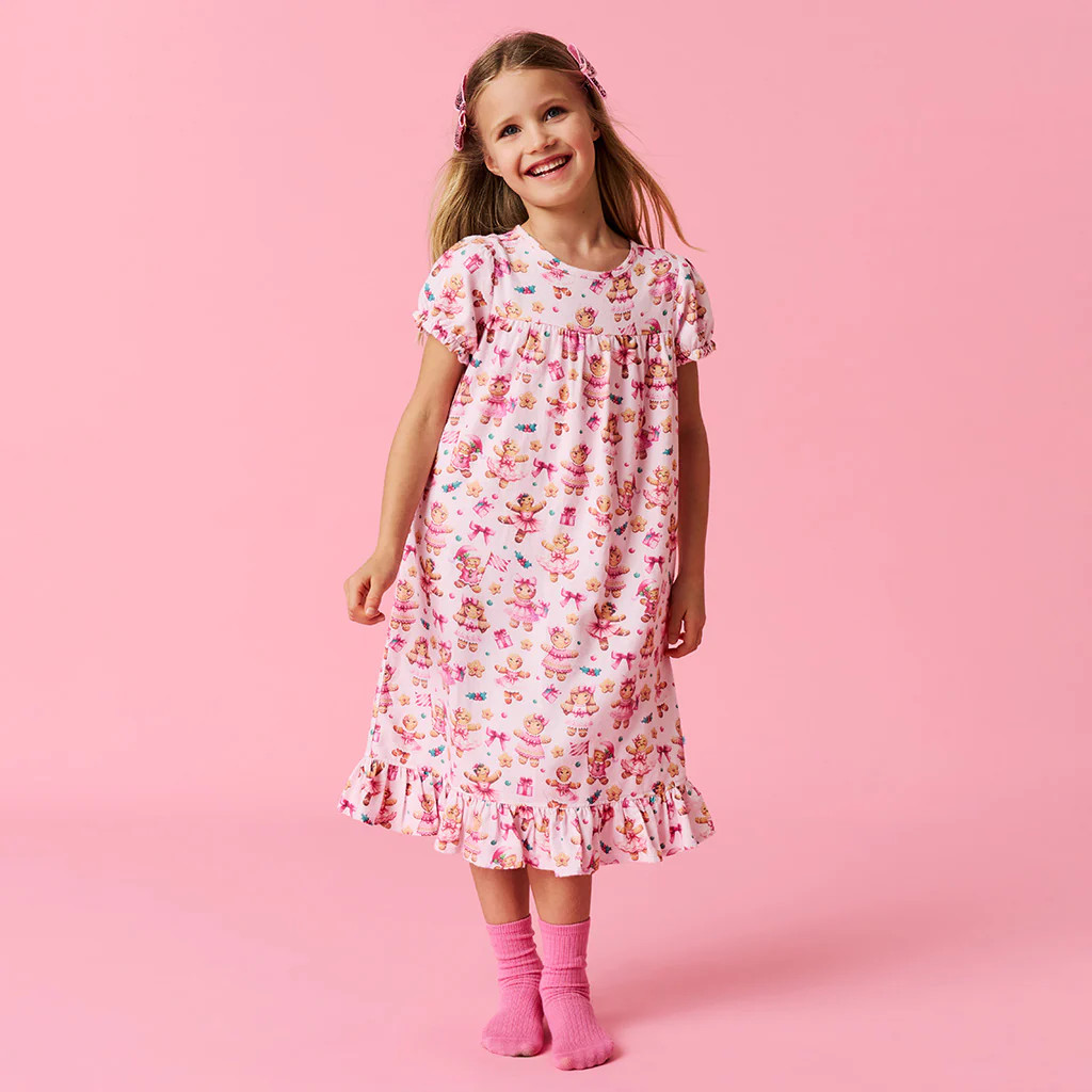 Holiday Pink Short Sleeve Ginger Posh Flannelette Nightgown | Posh Peanut® | Posh Peanut