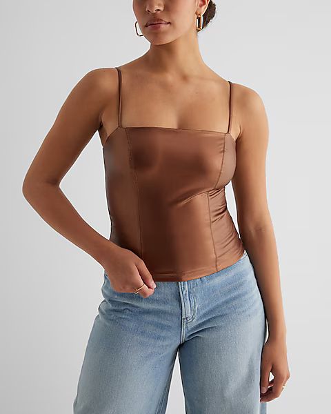 Body Contour Metallic Faux Leather Square Neck Cropped Cami | Express