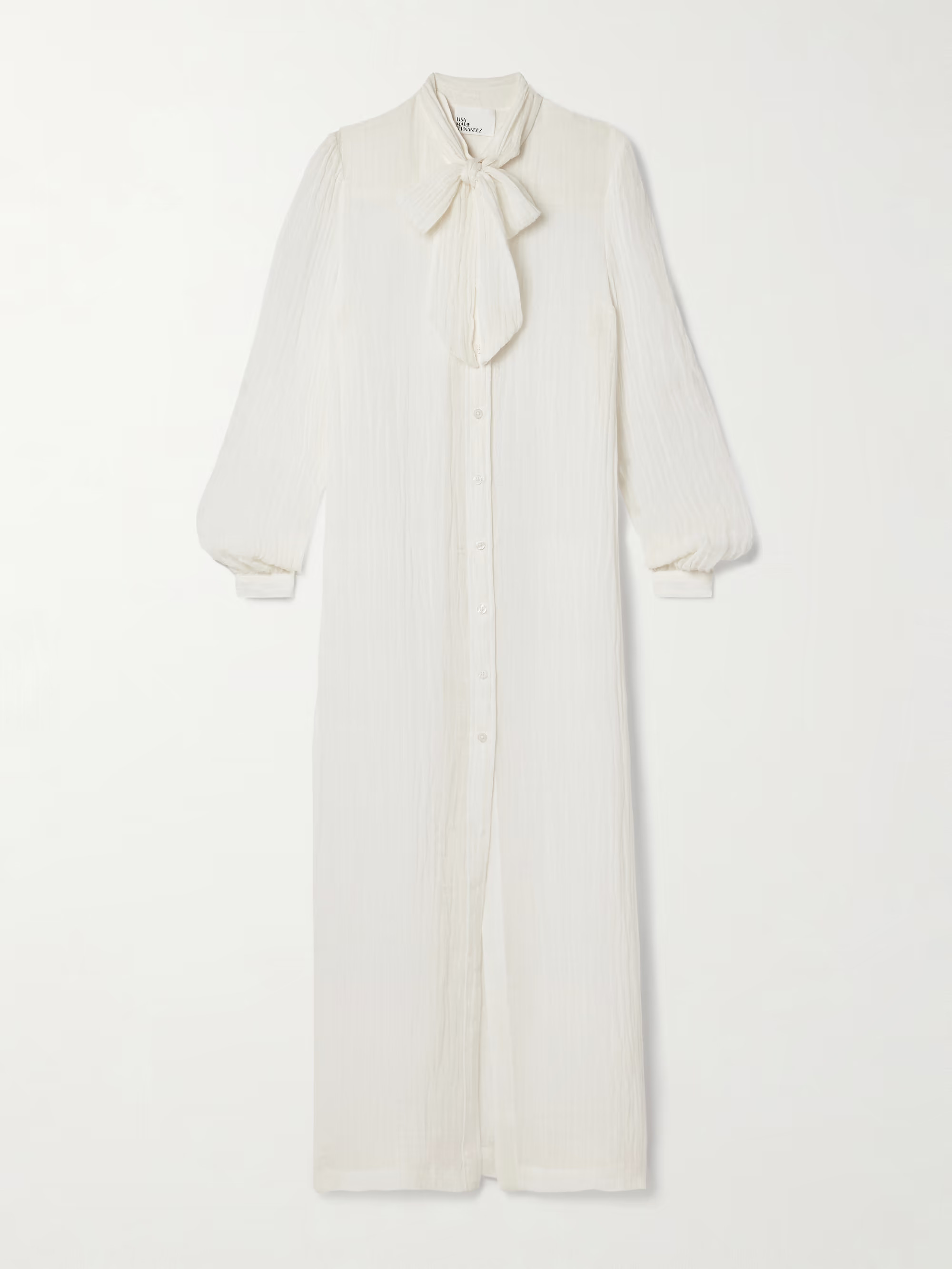 Pussy-bow crinkled linen-blend gauze maxi dress | NET-A-PORTER (US)