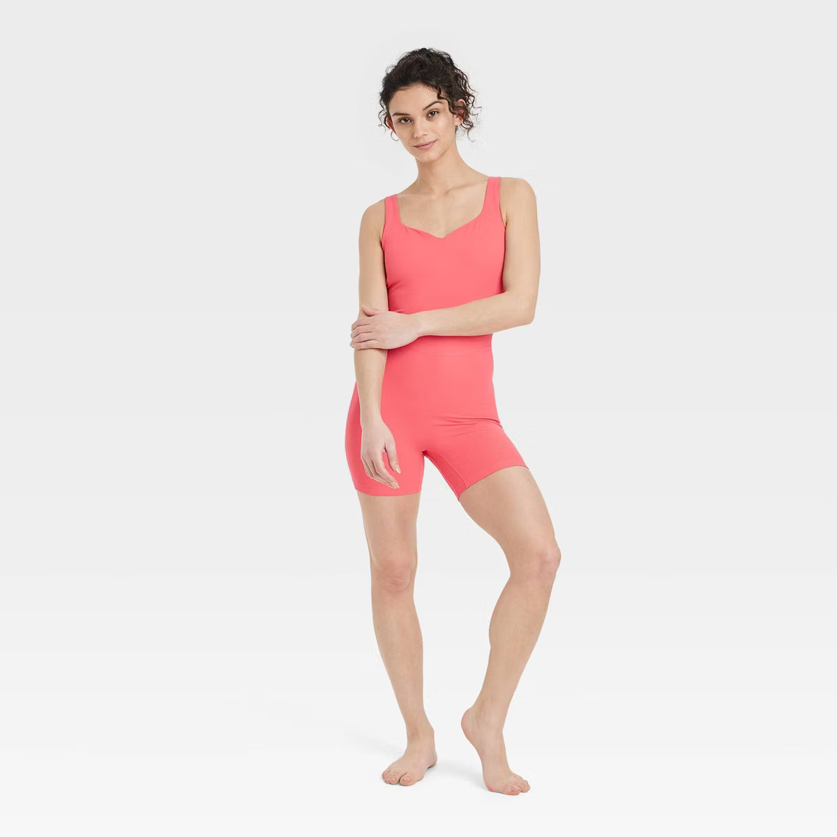 Women's Brushed Sculpt Rib Short Active Bodysuit - All In Motion™ Coral Pink XL | Target