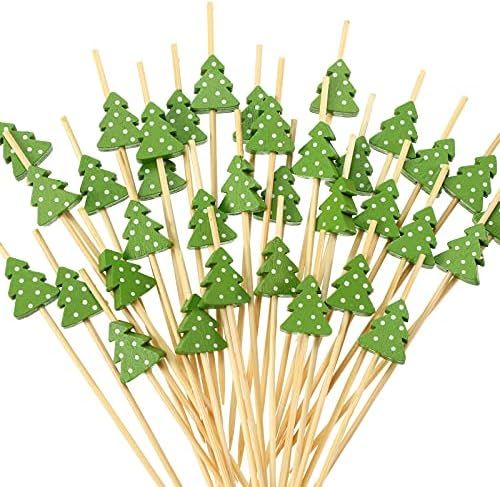 100 pcs Christmas Cocktail Picks Xmas Tree Party Picks Appetizer Picks Wooden Bamboo Toothpicks Skew | Amazon (US)