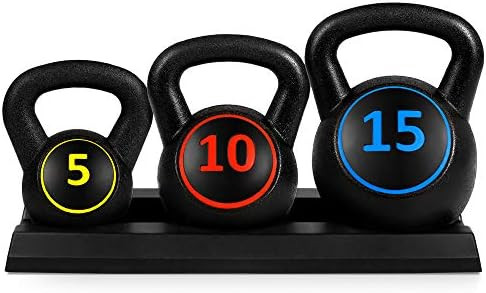 Best Choice Products 3-Piece Kettlebell Set with Storage Rack, HDPE Coated Exercise Fitness Concr... | Amazon (US)