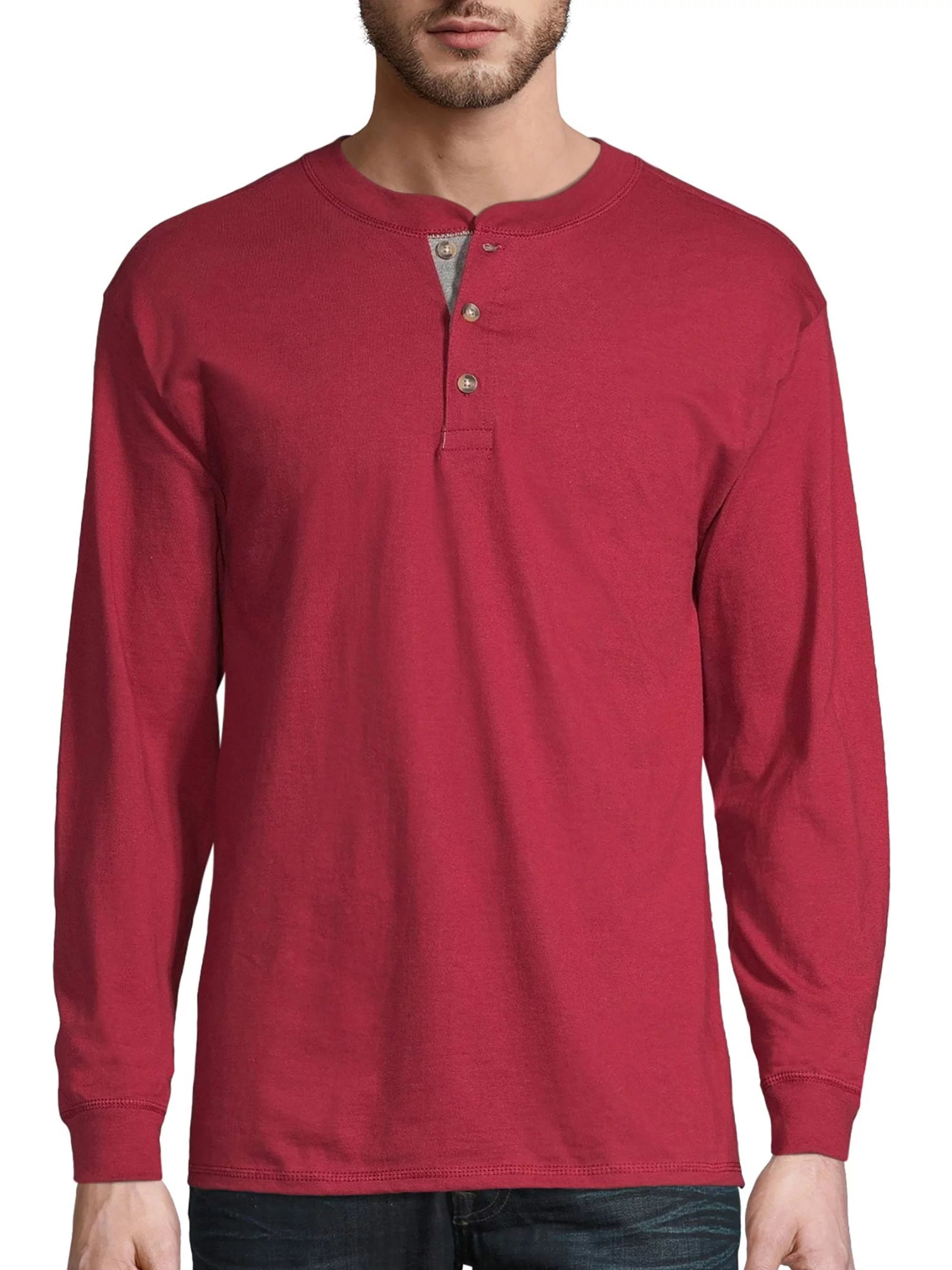 Hanes Men's and Big Men's Beefy Heavyweight Long Sleeve Three-Button Henley, Up To Size 3XL - Wal... | Walmart (US)