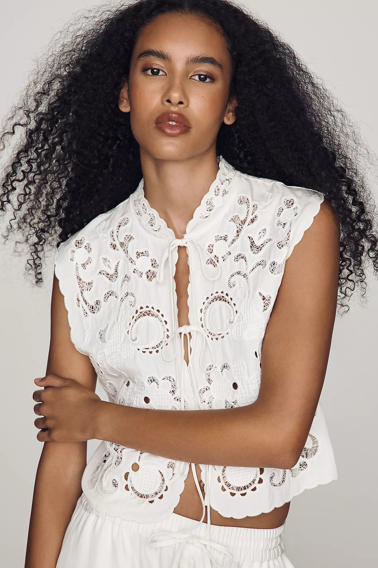 NVLT Embroidered Tie-Front Top | Anthropologie (US)