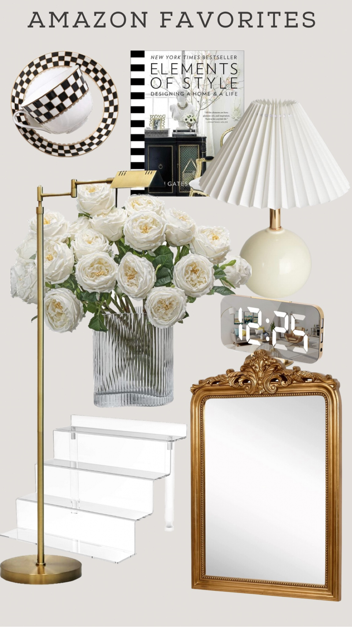 Amazon favorite thats in my cart

Amazon home favorites, florals, mirror, lamp, roses, acrylic display, coffee table book, book, mugs, coffee cup, cup, clock, spring floral, floor lamp

#LTKFind #LTKhome #LTKstyletip