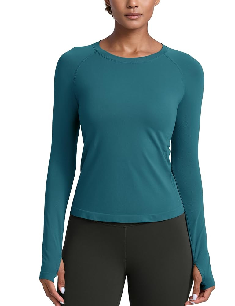 CRZ YOGA Womens Seamless Workout Long Sleeve Shirts Quick Dry Gym Athletic Tops Breathable Runnin... | Amazon (US)