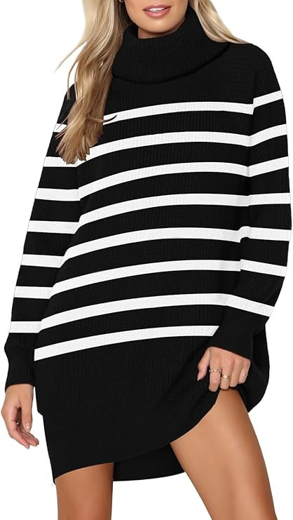 Pink Queen Women's 2023 Oversized Sweater Dresses with Pockets Turtleneck Long Sleeve Ribbed Pull... | Amazon (US)
