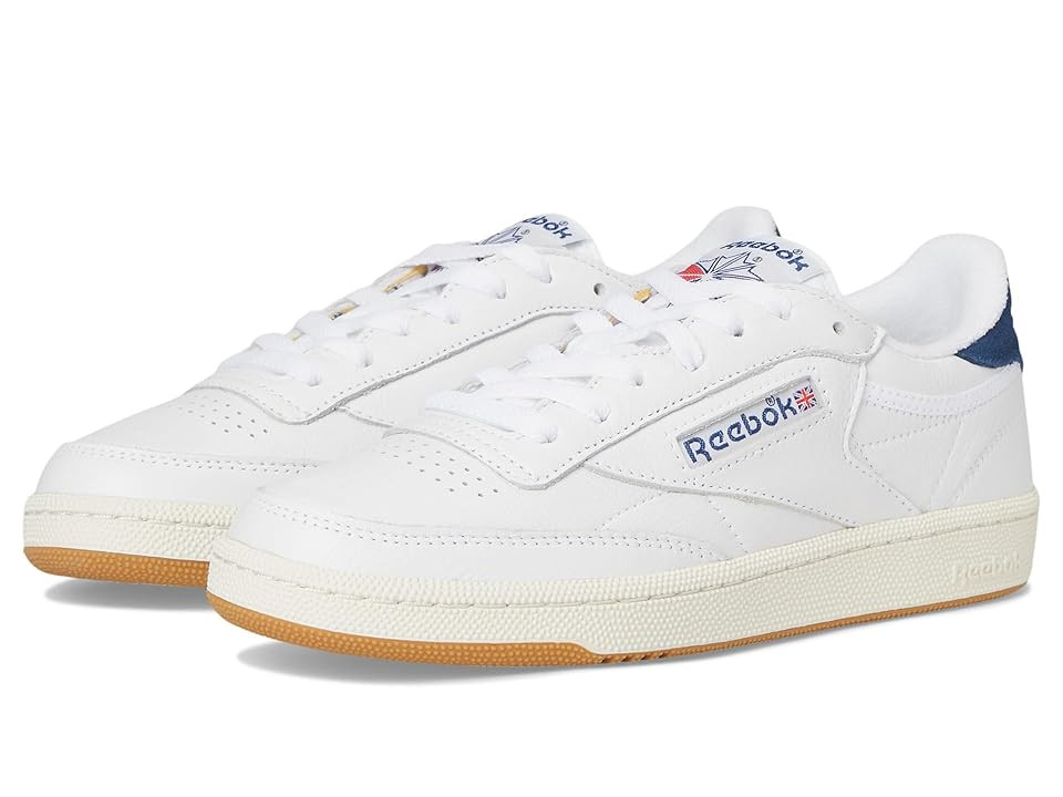 Reebok Lifestyle Club C 85 Vintage Women's Snow Shoes Footwear White/Batik Blue/Chalk : 5 B - Medium, Leather | Zappos