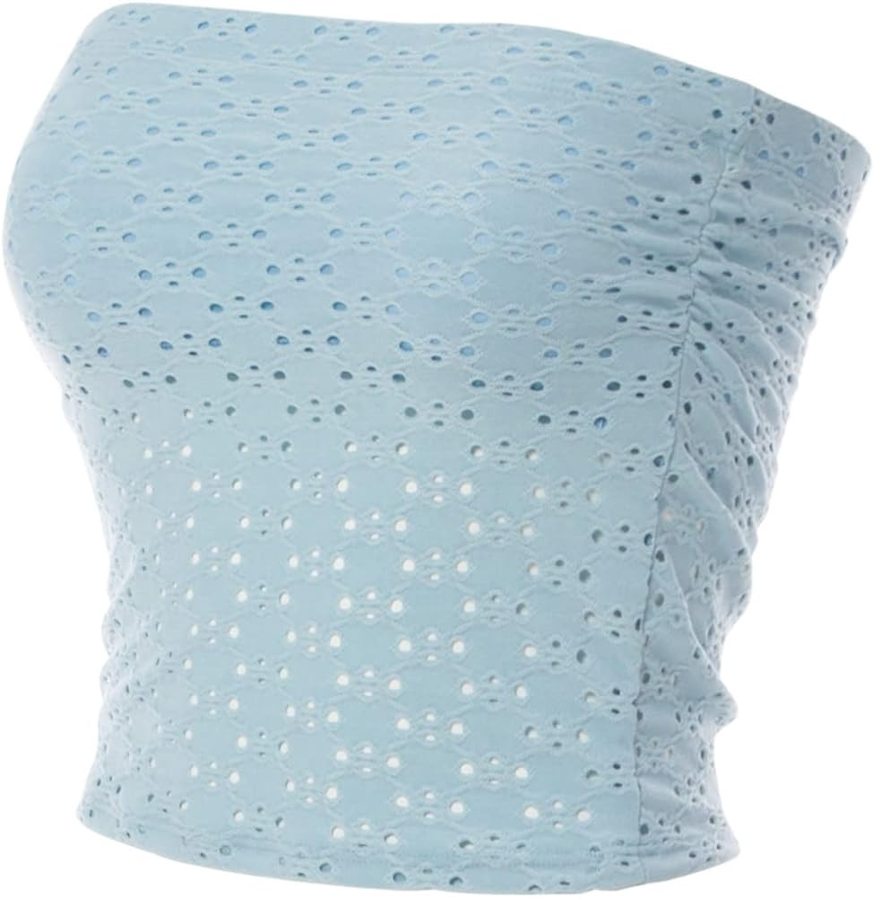 MixMatchy Women's Casual Basic Built in Cotton Shelf Bra Ruched Side Eyelet Lace Tube Top | Amazon (US)