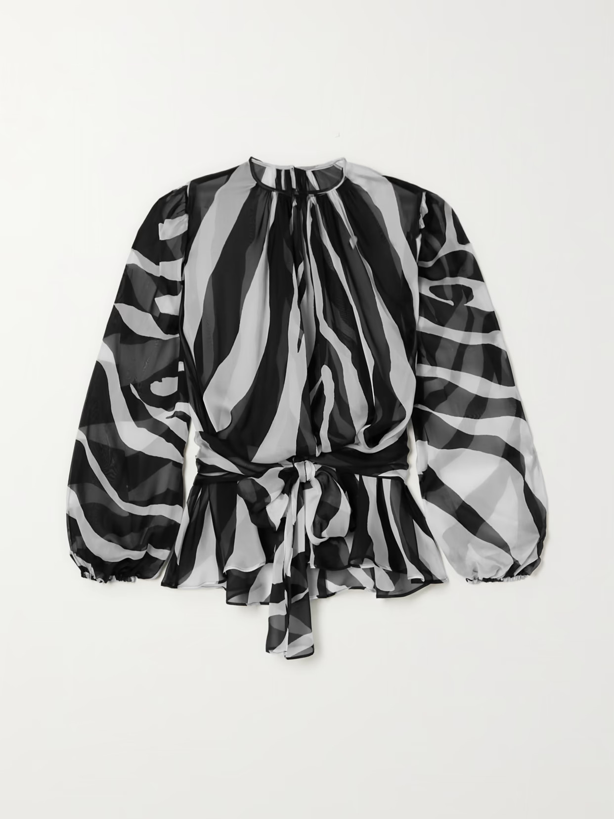 Dolce & Gabbana - Belted Gathered Zebra-print Chiffon Blouse - Black - IT48 | NET-A-PORTER APAC