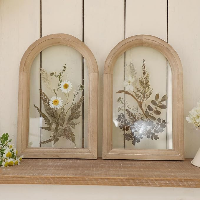 Z&Z ornamentorum Glass Pressed Flower Wood Frame, Set of 2, Flower Botanical Wall Art with Plant ... | Amazon (US)
