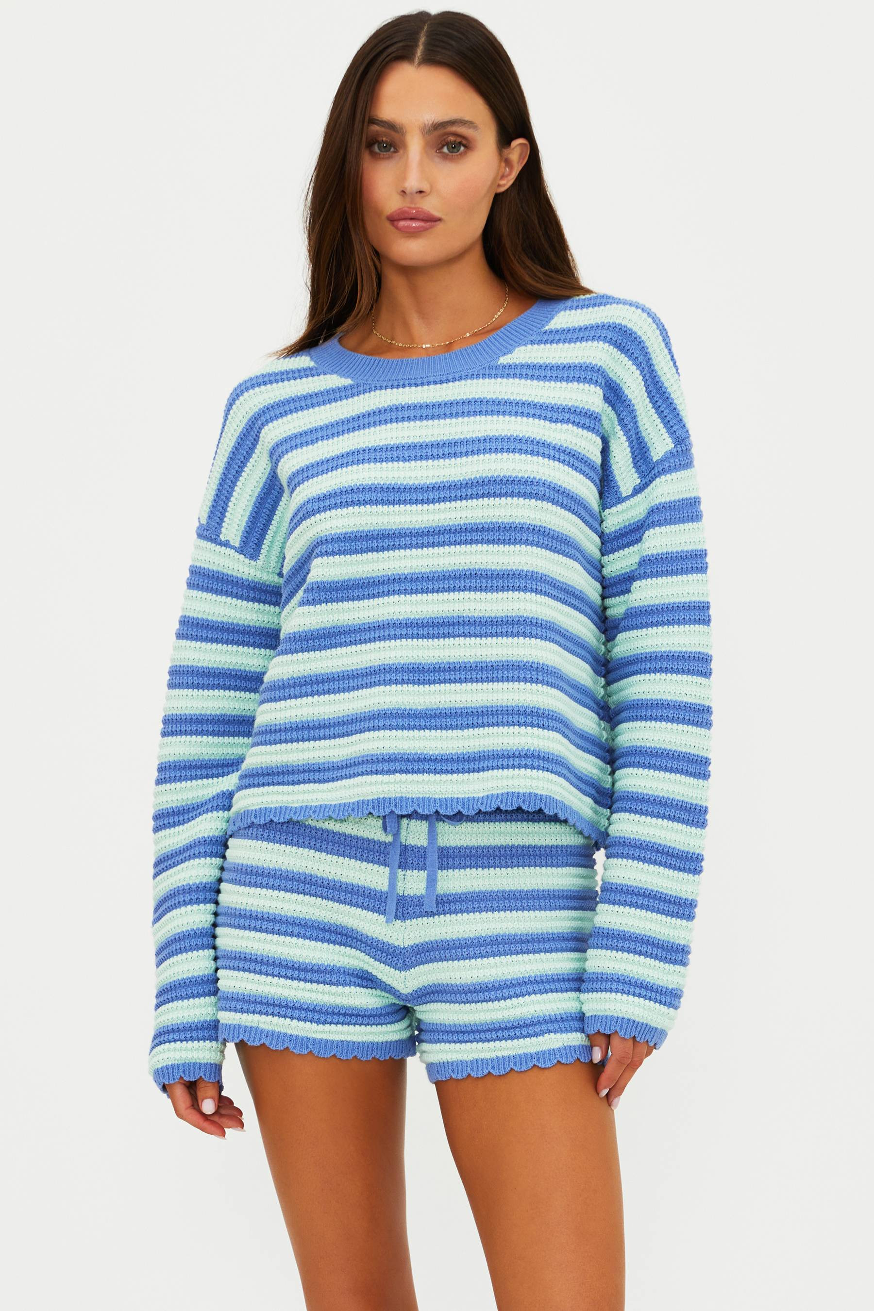 Beach Sweater Sapphire Sea Stripe | Striped Knit Sweater Set | Beach Riot | Beach Riot