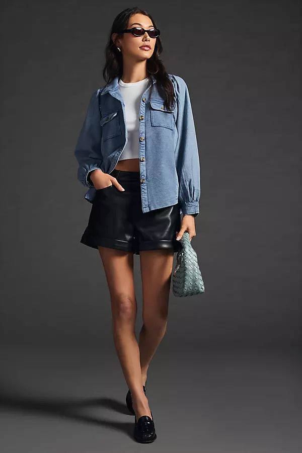 Pilcro Chambray Shacket By Pilcro in Blue Size L P | Anthropologie (US)