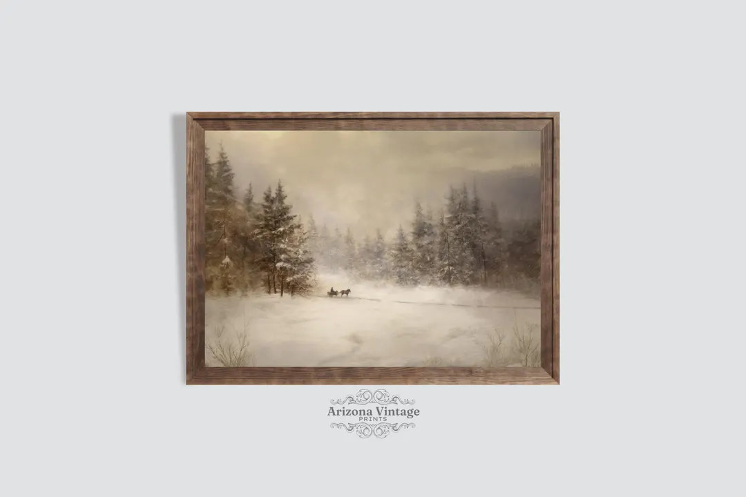 Winter Landscape Vintage Print: Snowy Farmhouse Country Art (digital Download) - Etsy | Etsy (US)