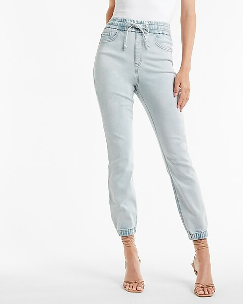High Waisted Knit Elastic Waist Slim Jogger Jeans | Express