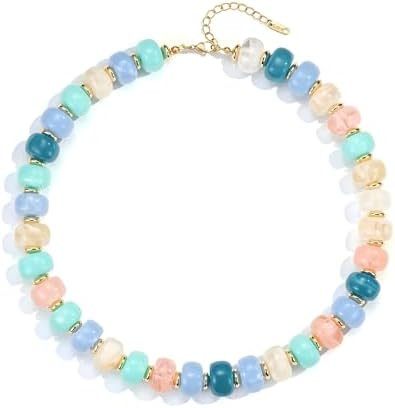 Joo&Rind Chunky Beaded Necklace for Women Colorful Resin Bead Necklaces Bohemian Large Beads Chok... | Amazon (US)