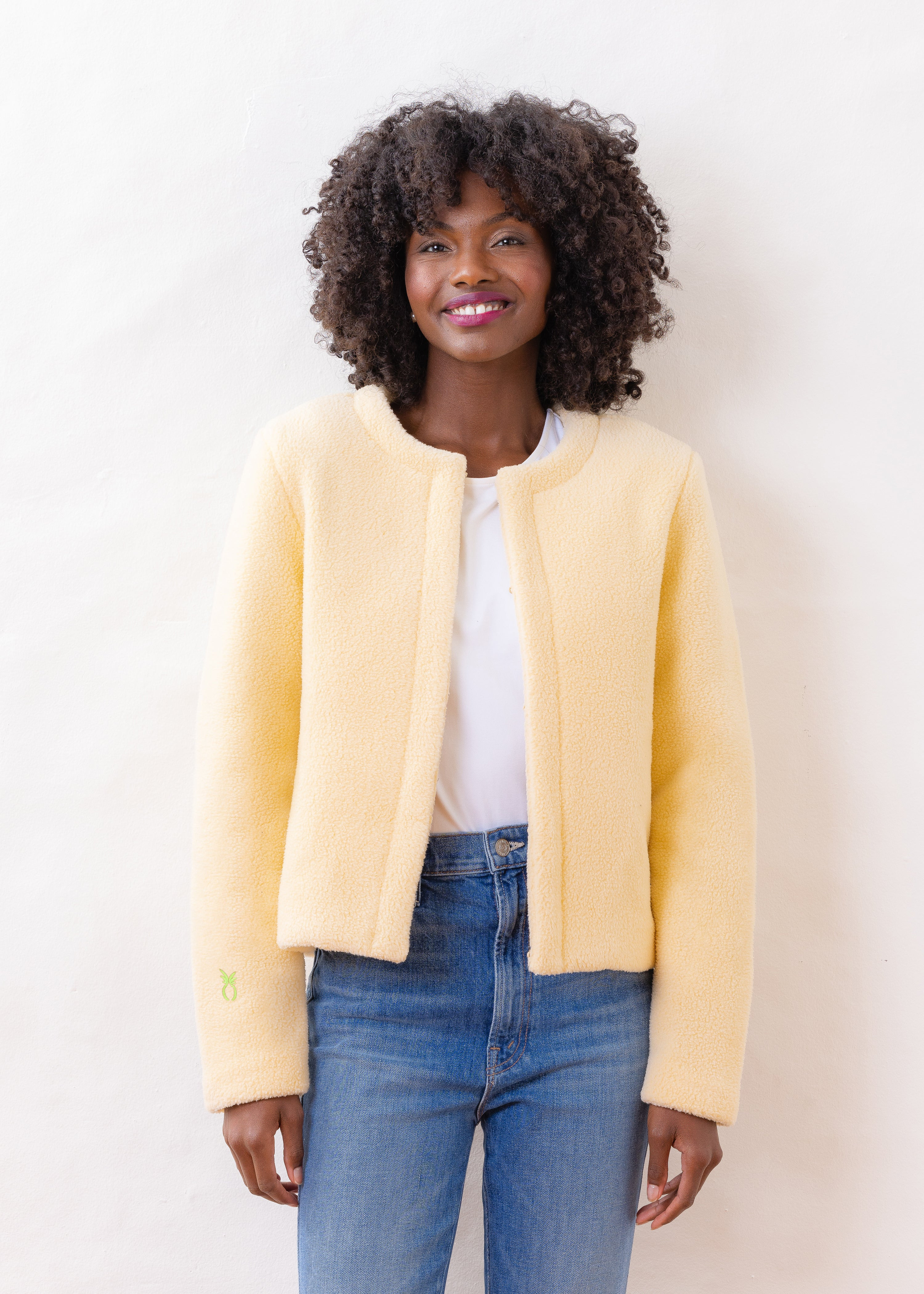 Cat Rock Cardigan in Sherpa Fleece (Buttercream) | Dudley Stephens