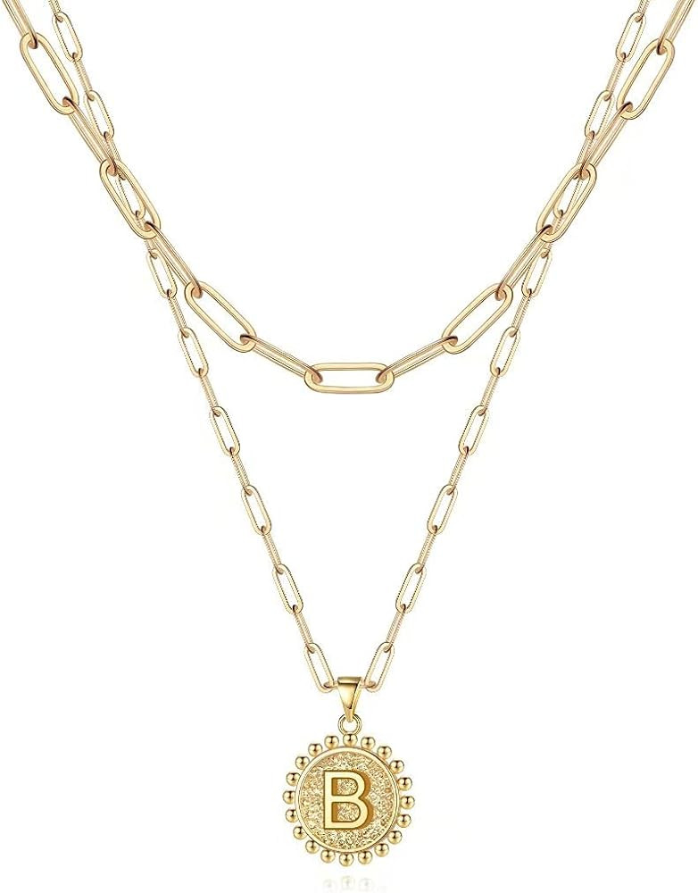Ursteel Layered Initial Necklaces for Women - 14K Gold Plated Dainty Layering Paperclip Chain Nec... | Amazon (US)