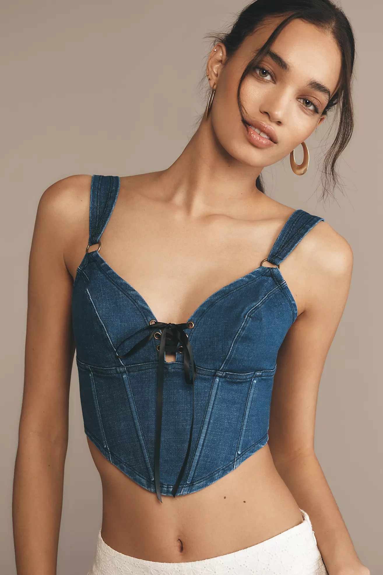 By Anthropologie Denim Lace-Up Corset Top | Anthropologie (US)