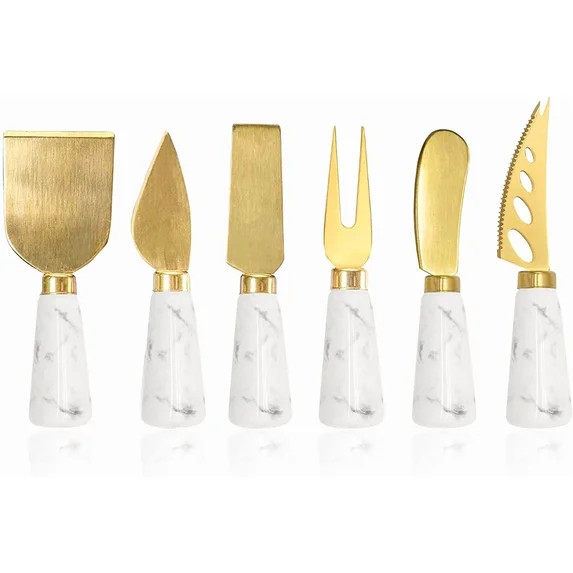 Xlhshop 6-Piece Cheese Knife Set with Marble Handles, Gold Stainless Steel Knives & Spreaders | Walmart (US)