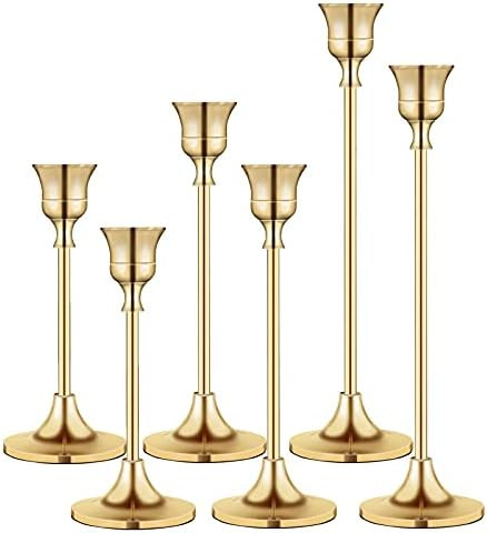 Candlestick Holders Taper Candle Holders, Brass Gold Candlestick Holder Set 3 Pcs Candle Stick H... | Amazon (US)
