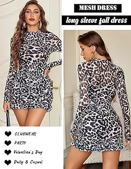 Avidlove Long Sleeve Dress for Women Bodycon Fall Sheer Mesh Dresses Mock Neck Ruched Party Clubw... | Amazon (US)