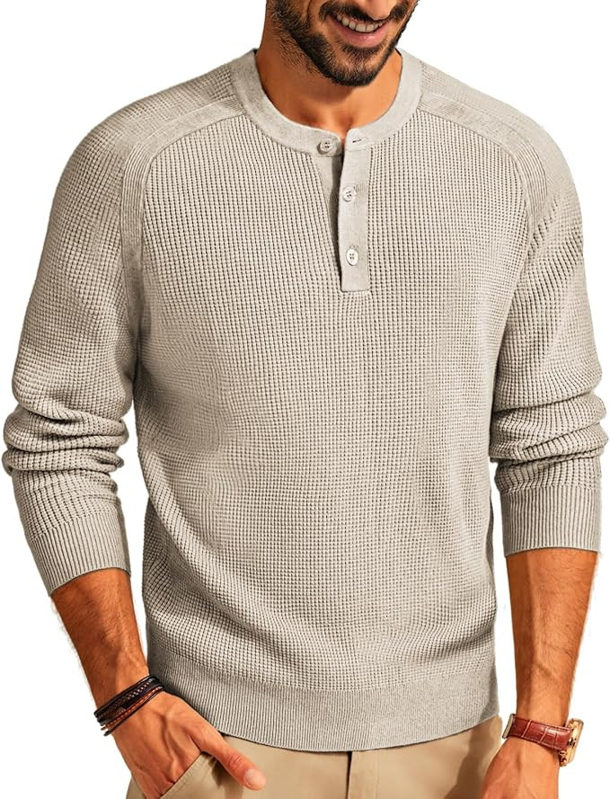 PJ PAUL JONES Mens Sweater Waffle Crewneck Pullover Sweaters Henley Sweater | Amazon (US)